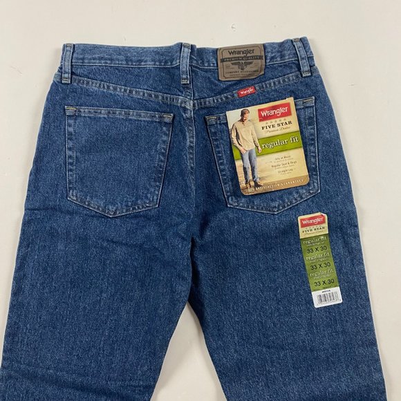 NWT Wrangler Five Star Regular Fit Jeans Mens 33 x 30 Cotton Blue - Picture 5 of 14